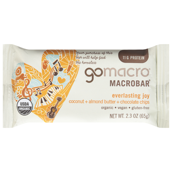 Energy & Granola Bars GoMacro MacroBar, Coconut + Almond Butter + Chocolate Chips hero