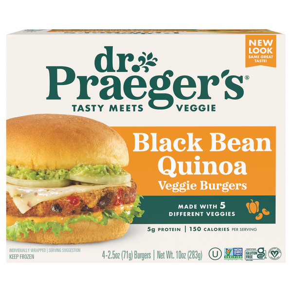 Frozen Vegan & Vegetarian Dr. Praeger's Veggie Burgers, Black Beans Quinoa hero