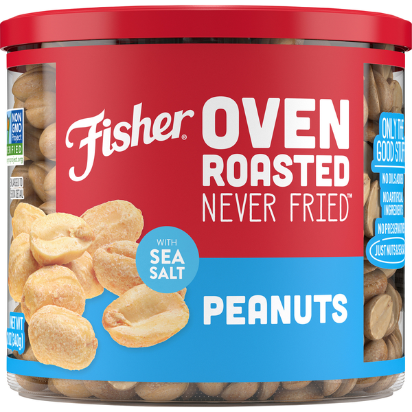 Nuts, Seeds & Dried Fruit Fisher Snack Fisher Oven Roasted Never Fried Peanuts with Sea Salt 12 oz. Canister hero