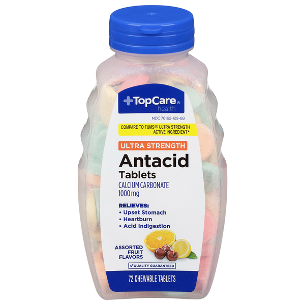 Digestion TopCare Antacid, Ultra Strength, 1000 mg, Chewable Tablets, Assorted Fruit Flavors hero