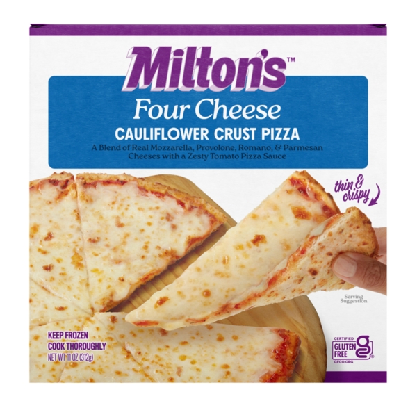 Frozen Pizza Milton's Pizza, Cauliflower Crust, Thin & Crispy, Four Cheese hero