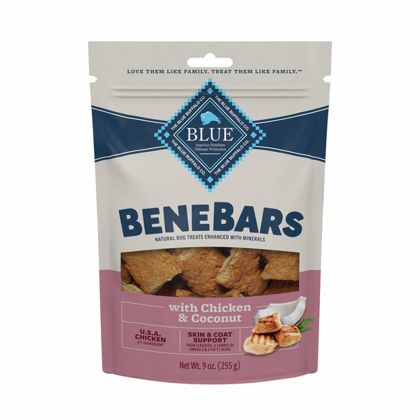 Blue Buffalo Benebars Natural Dog Treats, Skin and Coat Support, Chicken and Coconut, 9oz Bag hero