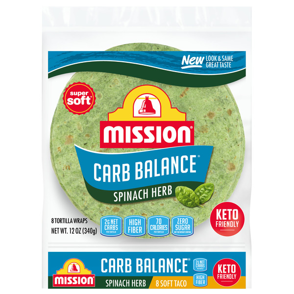 Conventional Breads (Grocery) Mission Carb Balance Spinach Herb Soft Taco Flour Tortillas hero