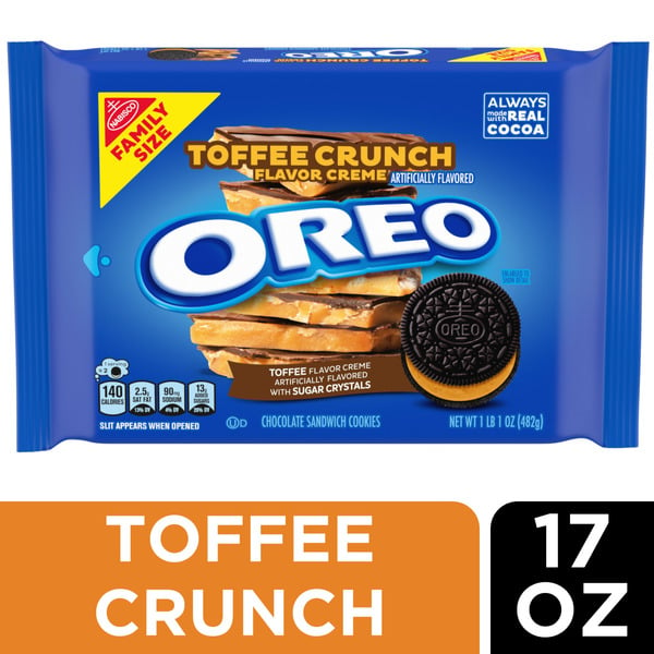 Cookies & Cakes Oreo Toffee Crunch Creme Chocolate Sandwich Cookies, Family Size hero