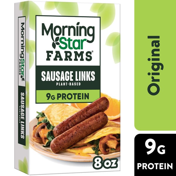 Frozen Vegan & Vegetarian MorningStar Farms Veggie Breakfast Plant Based Sausage Links, Vegetarian Meat, Frozen Breakfast Side, Original hero