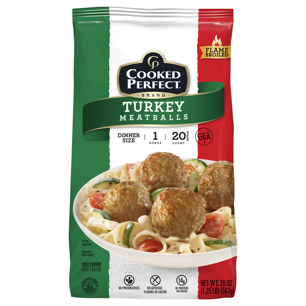 Frozen Meals Cooked Perfect Meatballs, Turkey, Dinner Size hero