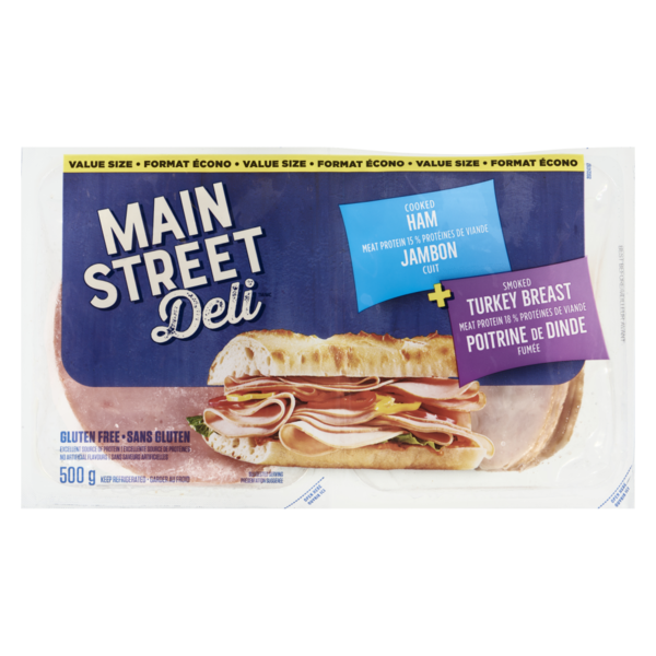 Lunch Meat Main Street Deli Cooked Ham & Smoked Turkey Breast Combo Pack hero