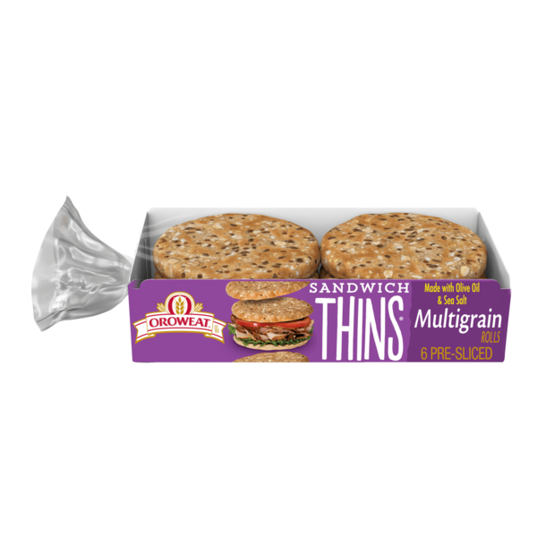 Buns & Rolls Oroweat 6 count, Multigrain Pre-sliced Sandwich Thins hero