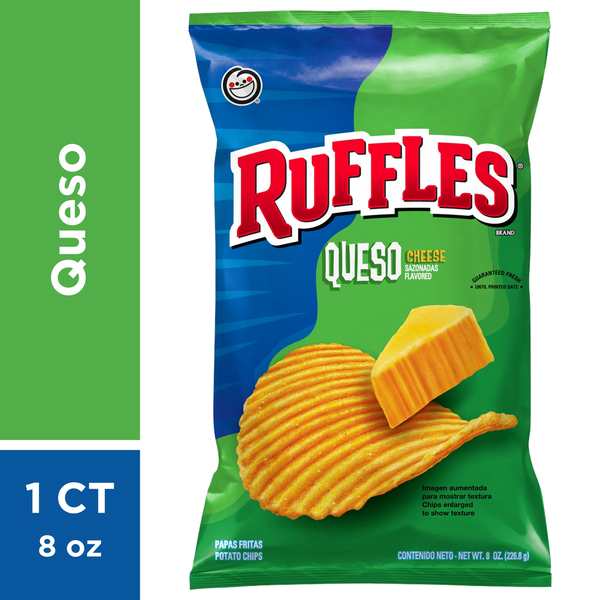 Chips & Pretzels Ruffles Potato Chips,Queso Cheese Flavored hero