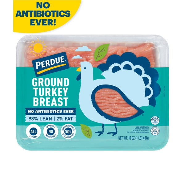 Poultry Counter Perdue No Antibiotics Ever 98% Lean 2% Fat Ground Turkey Breast hero