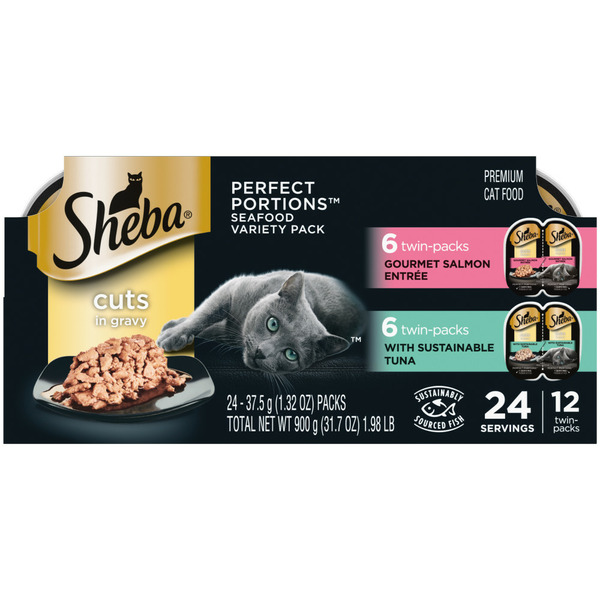 Wet Cat Food SHEBA PERFECT PORTIONS Wet Cat Food Cuts in Gravy Variety Pack Sustainable Tuna & Salmon hero