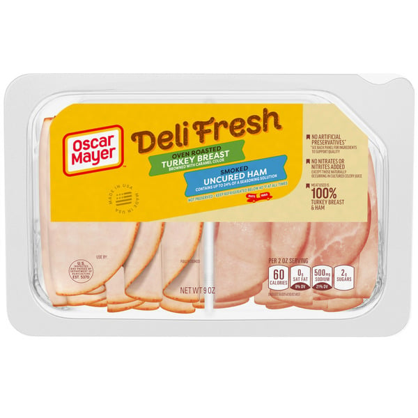 Lunch Meat Oscar Mayer Oven Roasted Turkey Breast & Smoked Uncured Ham Sliced Deli Sandwich Lunch Meat hero