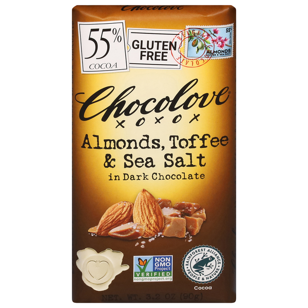 Bulk Candies & Chocolates Chocolove Dark Chocolate, Almonds, Toffee & Sea Salt, 55% Cocoa hero