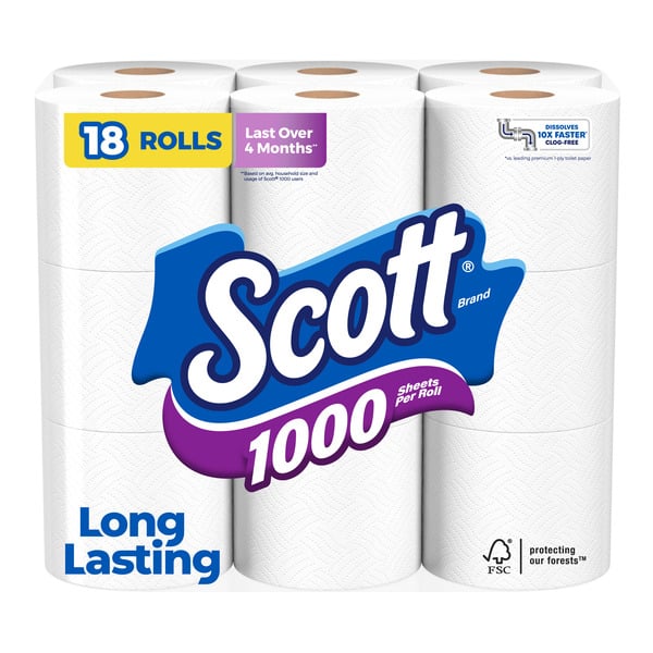 Scott 1000 Toilet Paper, Septic-Safe, Toilet Tissue hero