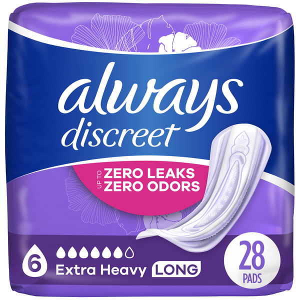 Incontinence Always Discreet Discreet Pads, Extra Heavy Absorbency, Long Length hero