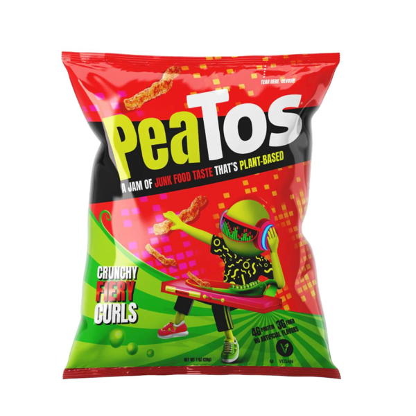 Chips & Pretzels PeaTos Fiery Hot Curls Plant-Based Snack hero