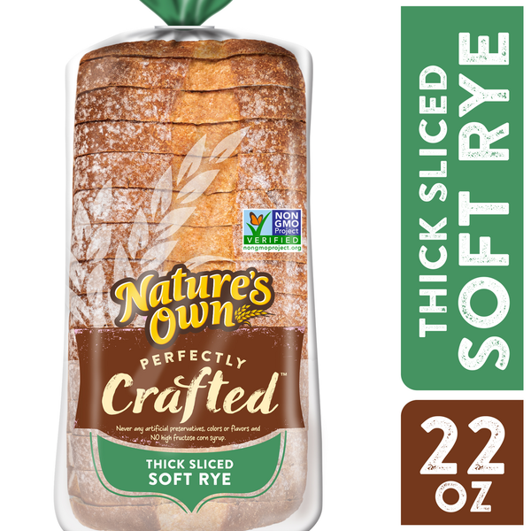 Bread Nature's Own Perfectly Crafted Soft Rye, Thick Sliced Non-GMO Rye Bread, 22 oz Loaf hero