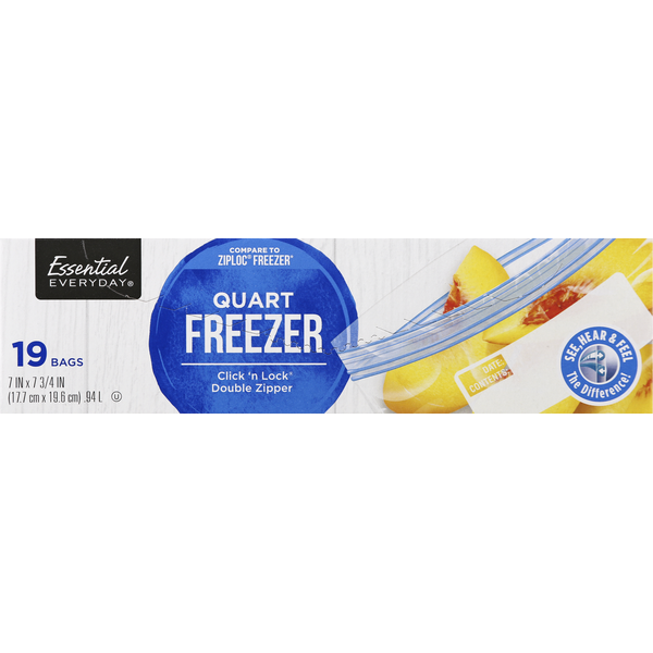 Food Storage Essential Everyday Freezer Bags, Double Zipper, Quart hero