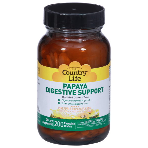 Digestion Country Life Digestive Support, Pineapple Papaya Flavor, Chewable Wafers hero