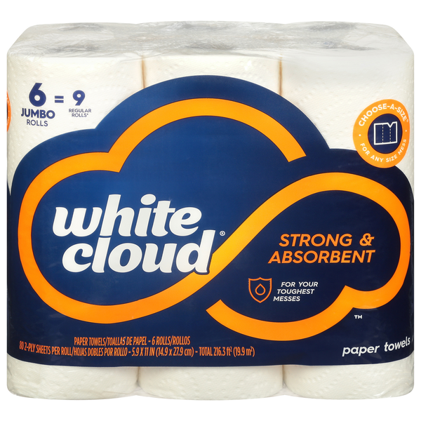 Paper Goods White Cloud Paper Towels, Strong And Absorbent, Jumbo Rolls, 2-Ply hero