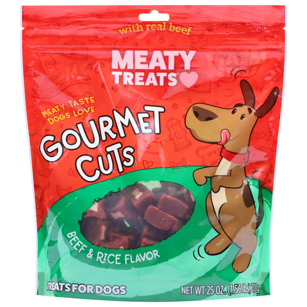 Dog Food & Care Meaty Treats Treats for Dogs, Beef & Rice Flavor, Gourmet Cuts hero