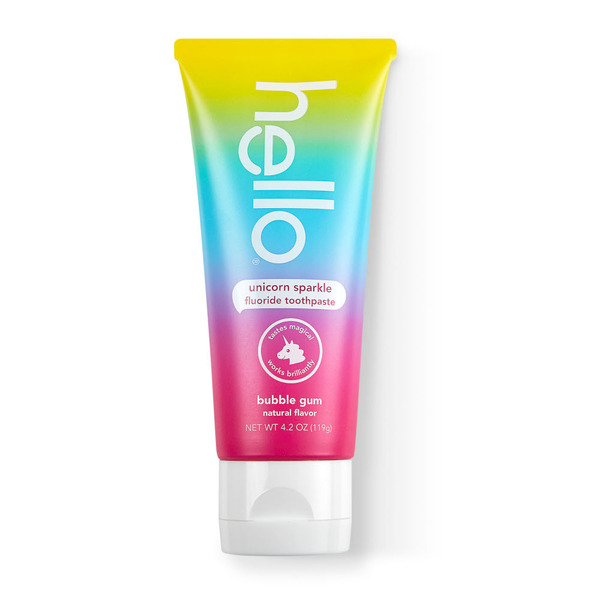 Oral Hygiene hello Kids Fluoride Toothpaste, Unicorn Sparkle Bubble Gum hero