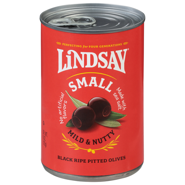 Pickles, Peppers & Olives Lindsay Olives, Pitted, Black Ripe, Mild & Nutty, Small hero