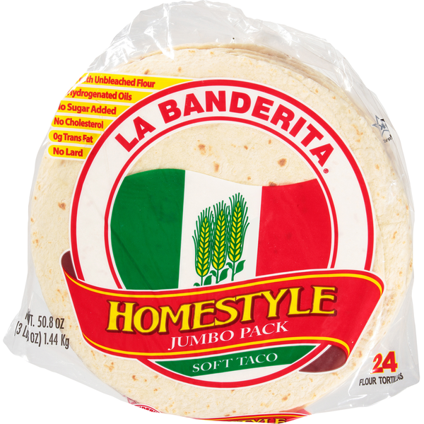 Tortillas & Flat Bread La Banderita Flour Tortillas, Soft Taco, Homestyle, Jumbo Pack hero