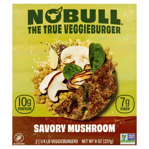 Frozen Vegan & Vegetarian Nobull Savory Mushroom Veggieburgers hero