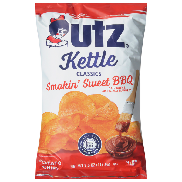 Chips & Pretzels Utz Potato Chips, Kettle Classics, Smokin Sweet BBQ hero