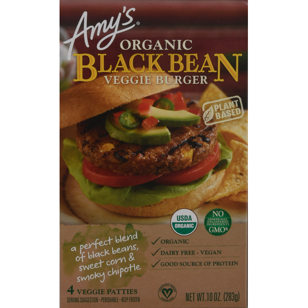 Frozen Vegan & Vegetarian Amy's Kitchen Organic Black Bean Veggie Burger hero