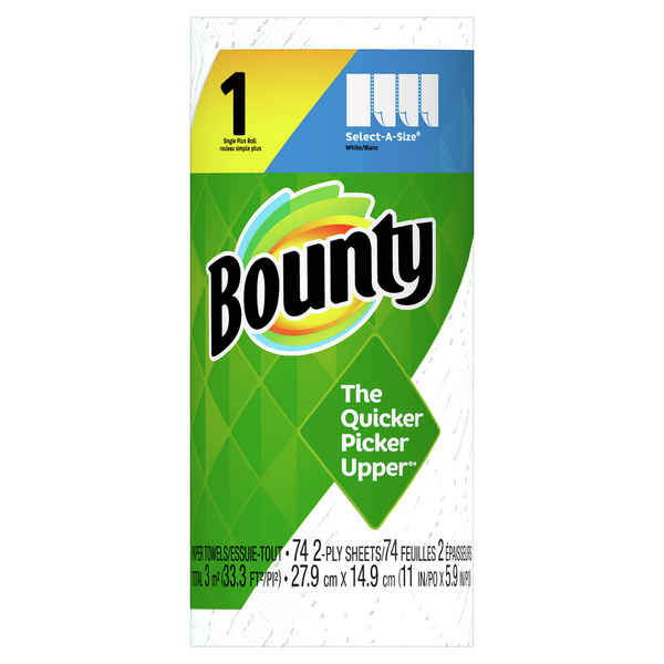 Paper Goods Bounty Select-A-Size Paper Towels, White, 1 Single Plus Roll, 1 Count hero