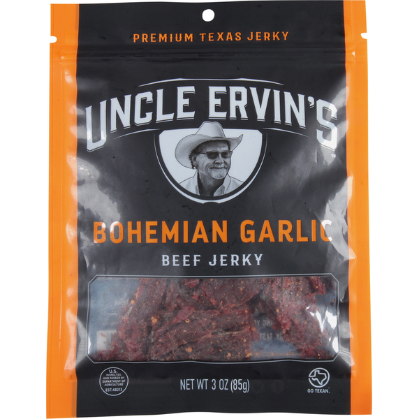 Popcorn & Jerky Uncle Ervin's Beef Jerky, Bohemian Garlic hero