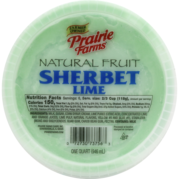 Ice Cream & Ice Prairie Farms Sherbet, Lime, Natural Fruit hero