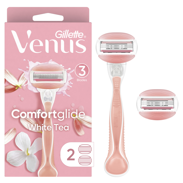 Shave Needs Gillette Venus ComfortGlide White Tea Women's Razor Handle + 2 Blade Refills hero