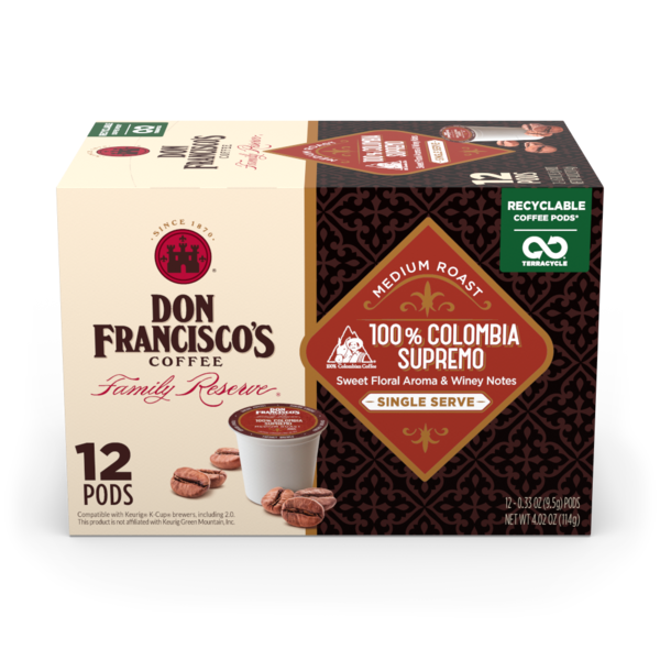 Coffee Don Francisco's Coffee 100% Colombia Supremo, Medium Roast Single Serve Coffee Pods hero