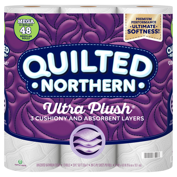 Quilted Northern Bathroom Tissue, Unscented, Mega Rolls, 3-Ply hero