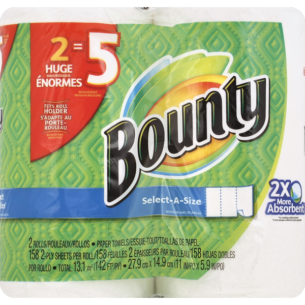 Paper Goods Bounty Paper Towels, Select-A-Size, Huge Rolls, White, 2-Ply hero