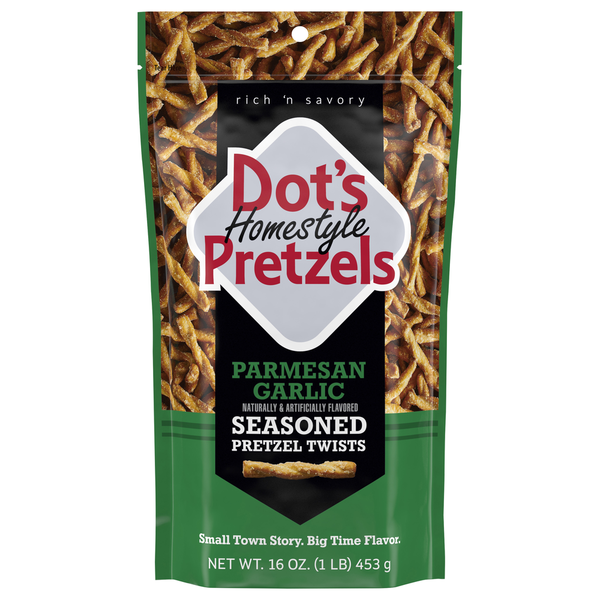 Candy & Chocolate Dot's Homestyle Pretzels Pretzel Twists, Seasoned, Parmesan Garlic hero