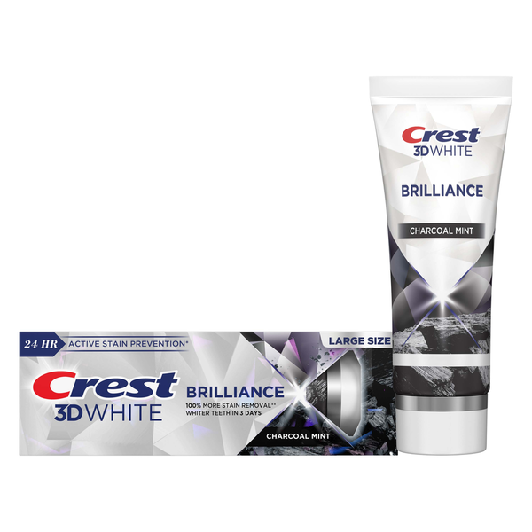 More Household Crest 3D White Brilliance Charcoal Teeth Whitening Toothpaste hero