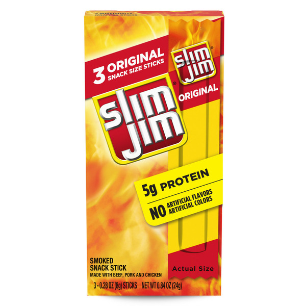 Popcorn & Jerky Slim Jim Original Snack Size Stick, Meat Snacks hero