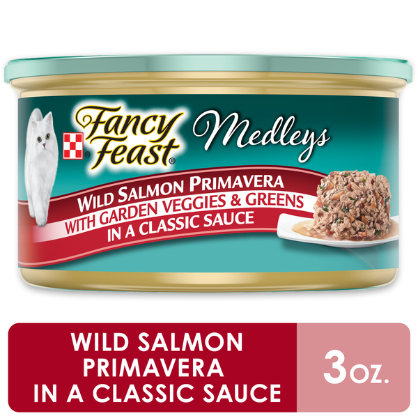 Cat Food & Care Purina Fancy Feast Wet Cat Food, Medleys Wild Salmon Primavera With Garden Veggies & Greens in Sauce hero