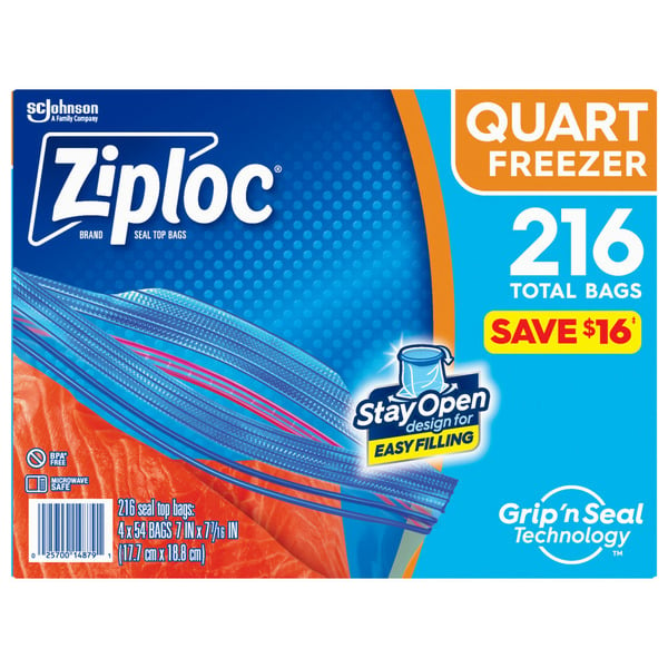 Food Storage Ziploc® Brand Freezer Bags with New Stay Open Design hero