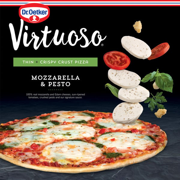 Frozen Pizza Dr. Oetker Virtuoso Pizza Mozzarella & Pesto, Thin + Crispy Pizza hero