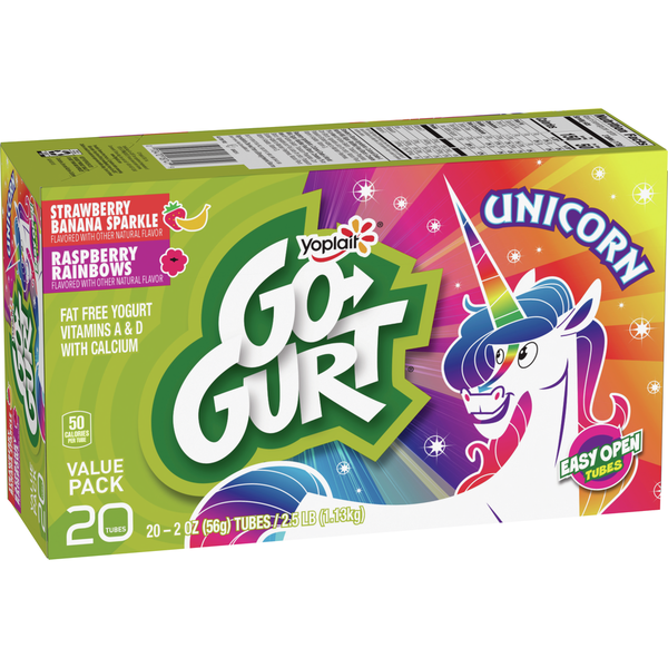 Yogurt Go-Gurt Unicorn Strawberry Banana and Raspberry Kids Yogurt Tubes hero