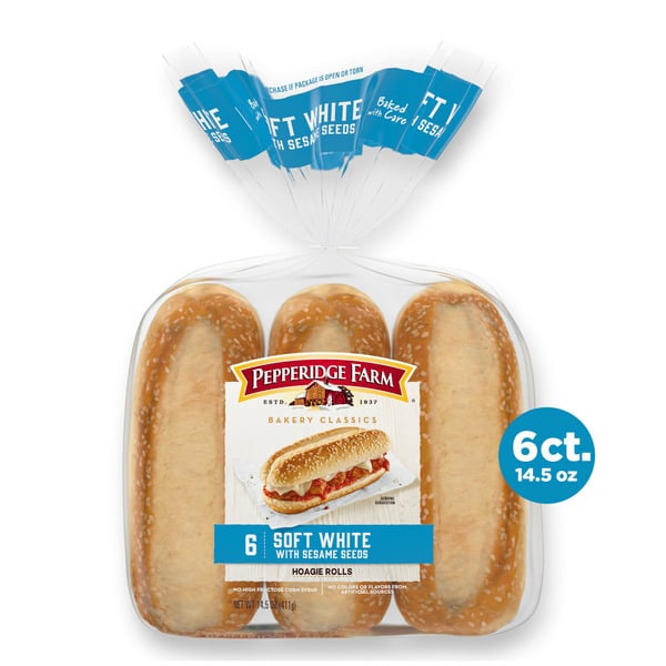 Buns & Rolls Pepperidge Farm Soft White with Sesame Seeds Hoagie Rolls hero