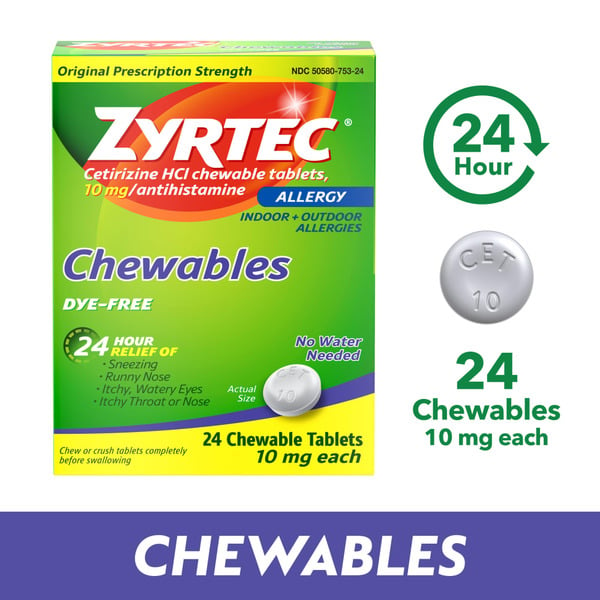 Cold, Flu & Allergy ZYRTEC 24 Hour Allergy Relief Chewables, 10 Mg Cetirizine Hcl hero