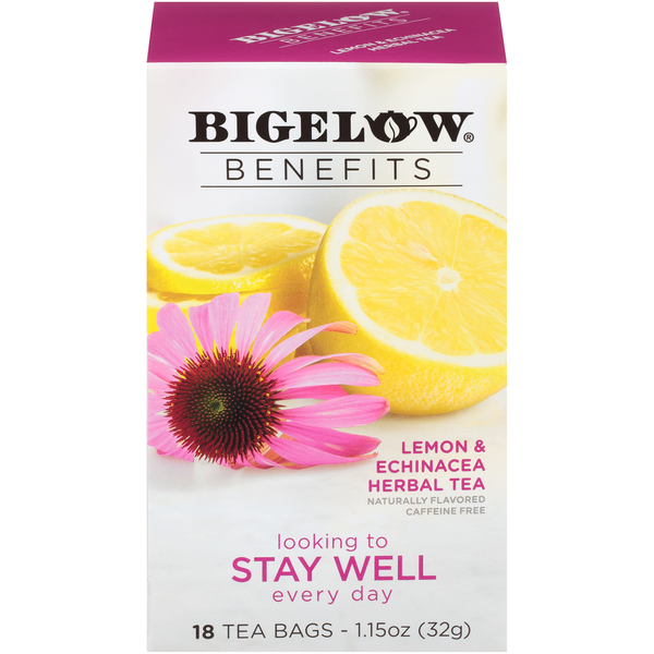 Tea (Loose, Bags and Pods) Bigelow Herbal Tea, Caffeine Free, Stay Well, Lemon & Echinacea, Tea Bags hero