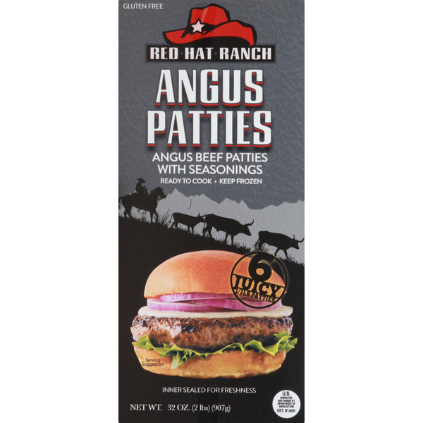 Frozen Meat & Seafood Red Hat Ranch Patties, Angus hero