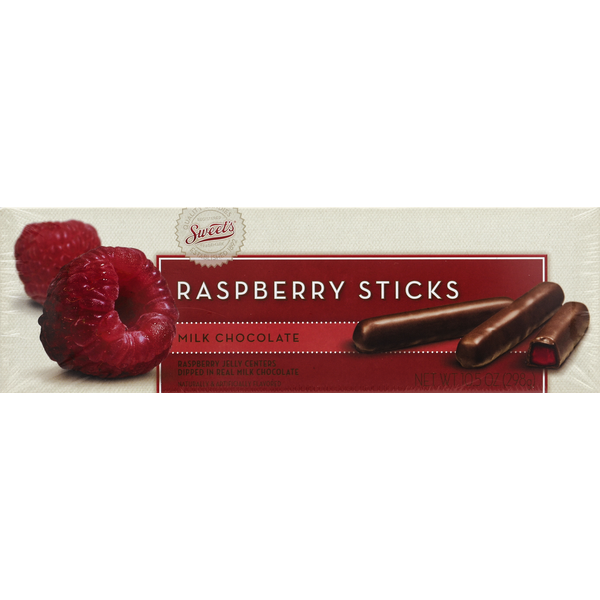 Candy & Chocolate Fun Sweets Raspberry Sticks, Milk Chocolate hero